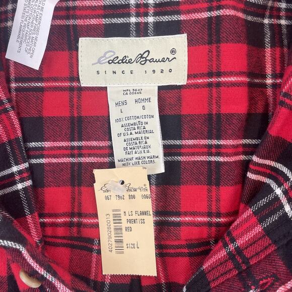 NWT Eddie Bauer Red Plaid Flannel Shirt Men’s Large Heavyweight Outdoor Cotton - Picture 4 of 7